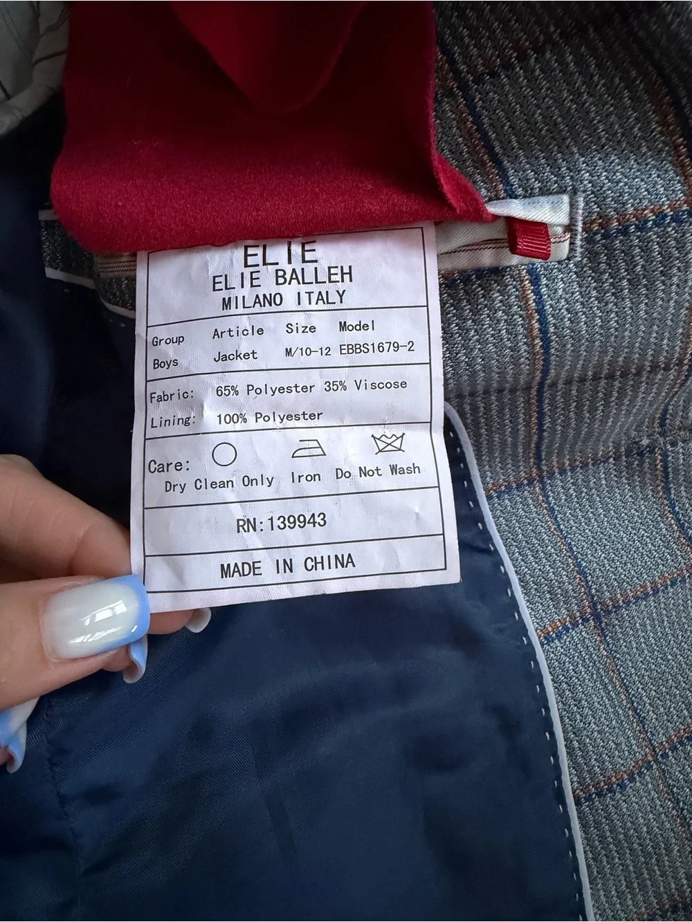 Elie Balleh Boys Gray Plaid Blazer – Size 10–12